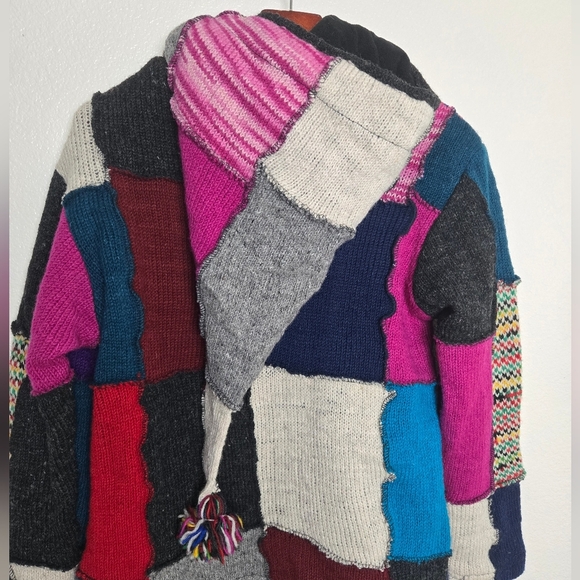 SHOPOHOLIC FASHION Hoodie Jacket Mens Small Knitted  Multicoloured Wool Patch - Picture 11 of 16